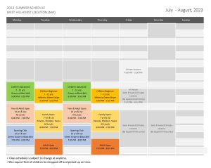 Calgary Tkd 2023 summer schedule