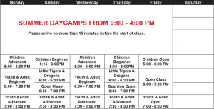 Calgary Taekwondo Summer Schedule