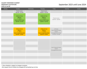Calgary Tkd NE 2023-24 schedule