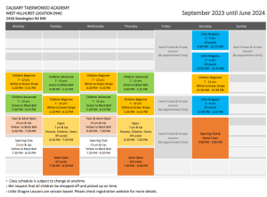 Calgary Taekwondo 2023/24 schedule