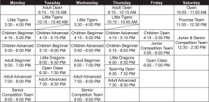 Calgary Taekwondo Schedule